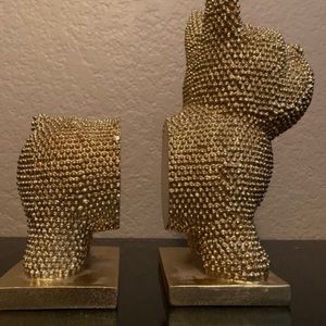 Gold French bulldog book ends